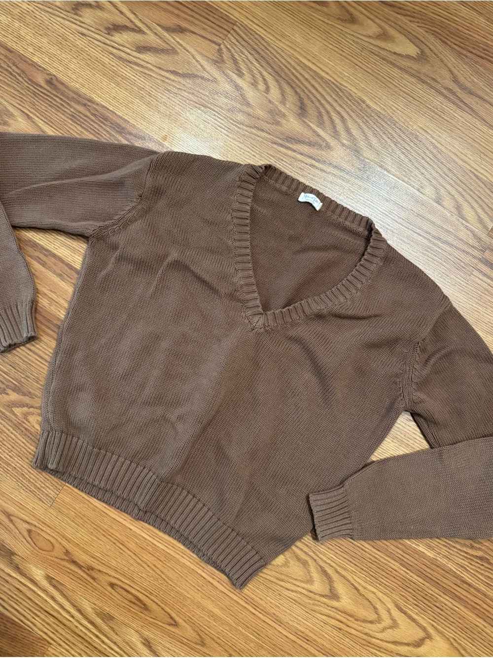 John Galt Brown Cotton V-Neck Sweater One Size